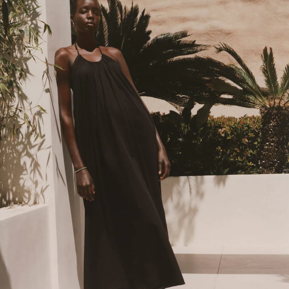 The Tie-Back Halter Dress | Black - Image 3