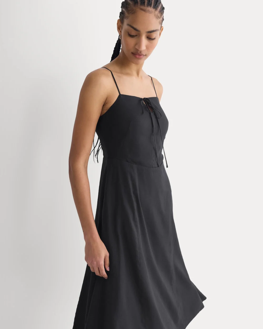 Tie-Neck Dress in Stretch Linen | Black - Image 5