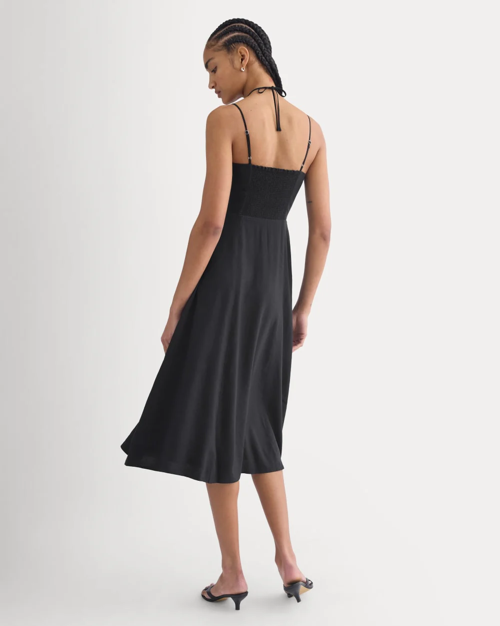Tie-Neck Dress in Stretch Linen | Black - Image 6