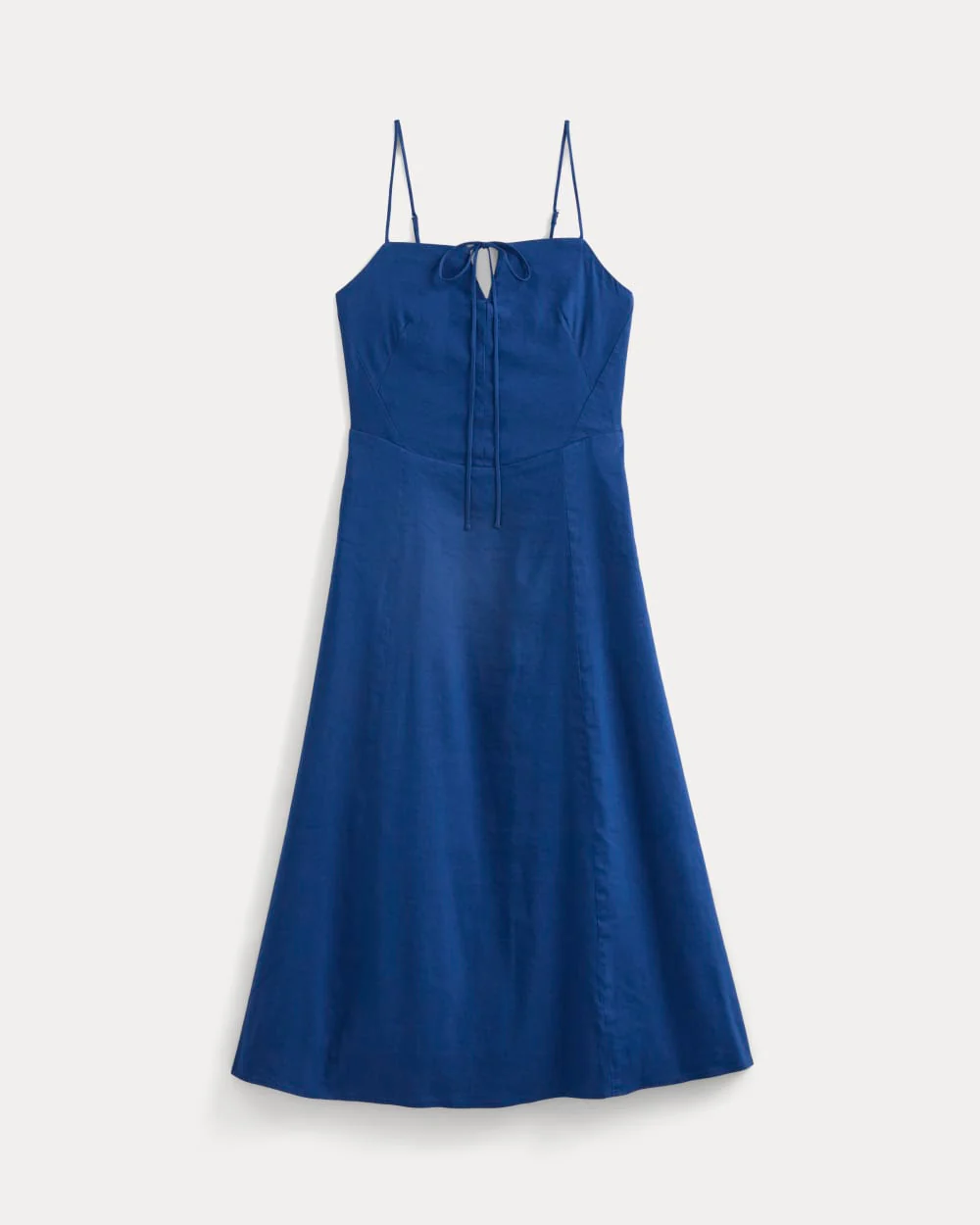 Tie-Neck Dress in Stretch Linen | Estate Blue - Image 2