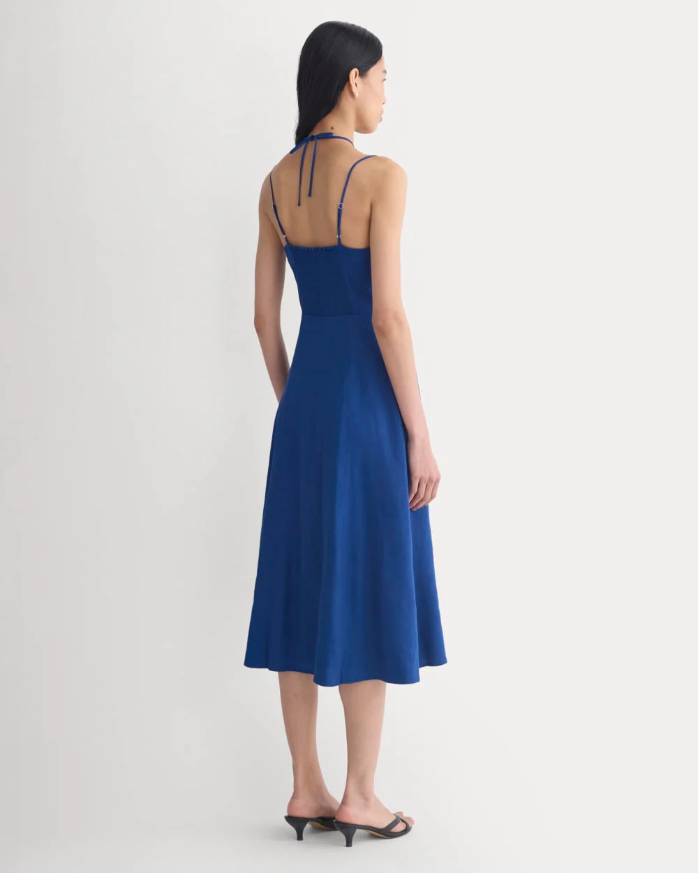 Tie-Neck Dress in Stretch Linen | Estate Blue - Image 4