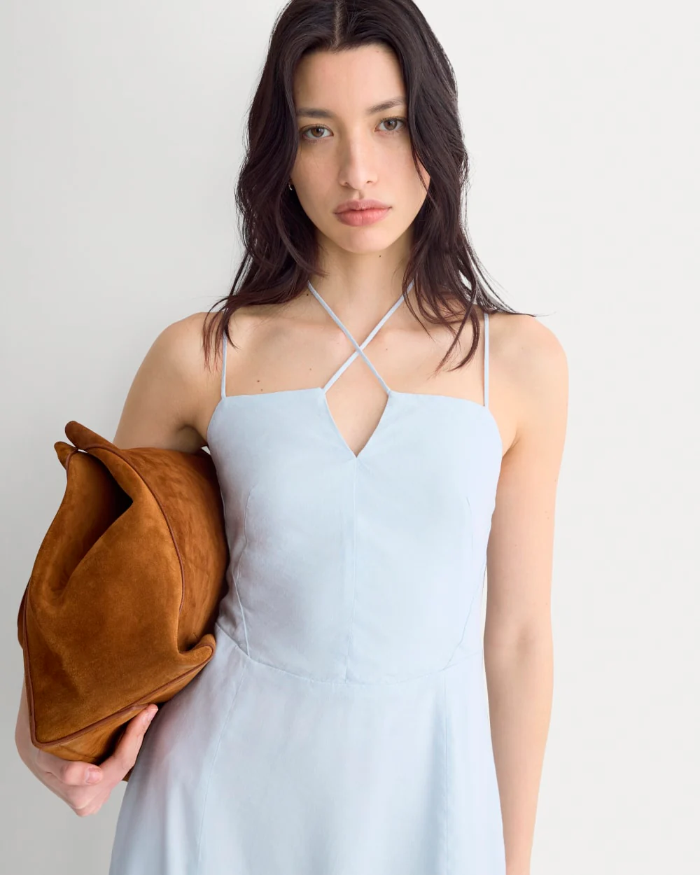 Tie-Neck Dress in Stretch Linen | Skywriting - Image 3