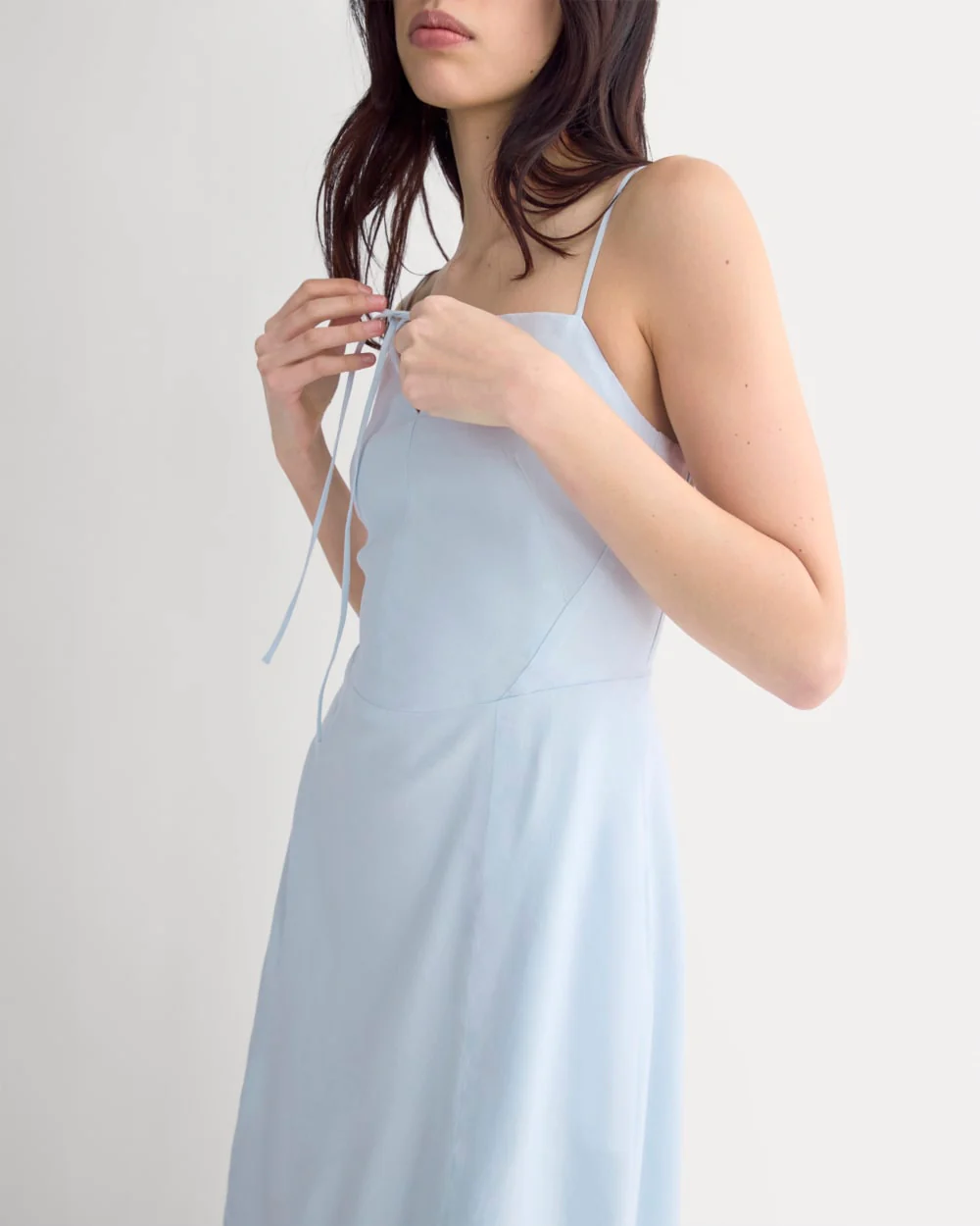 Tie-Neck Dress in Stretch Linen | Skywriting - Image 5