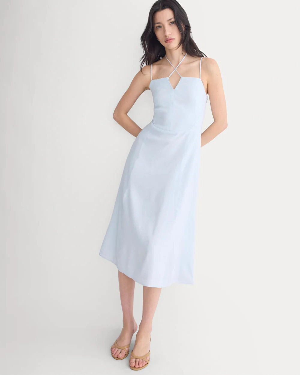 Tie-Neck Dress in Stretch Linen | Skywriting - Image 6