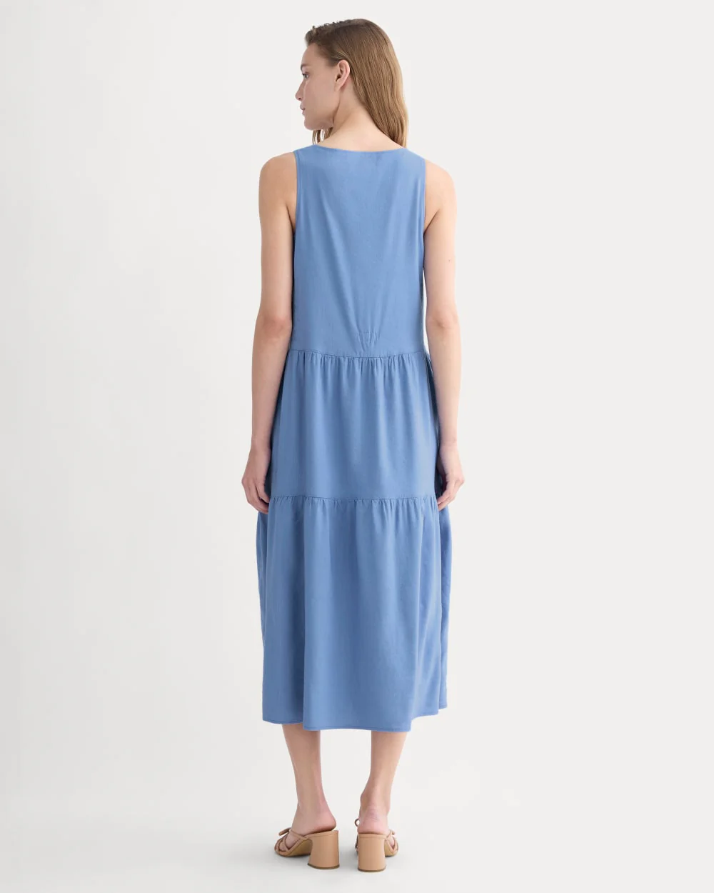 The Tiered Dress in Stretch Linen | Bluebell - Image 4