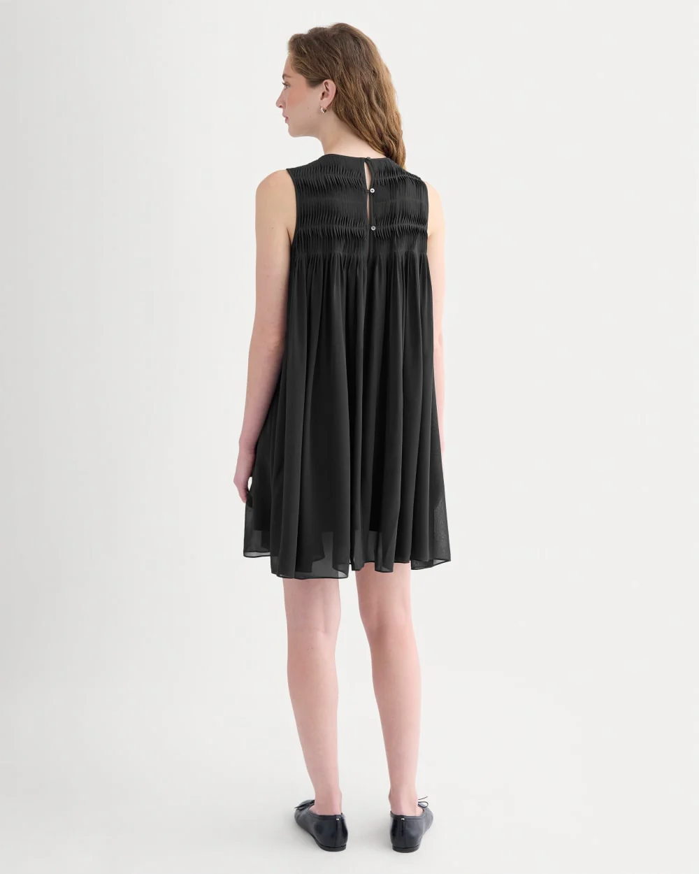 Twisted Pleated Mini Dress in Silk Georgette | Black - Image 3