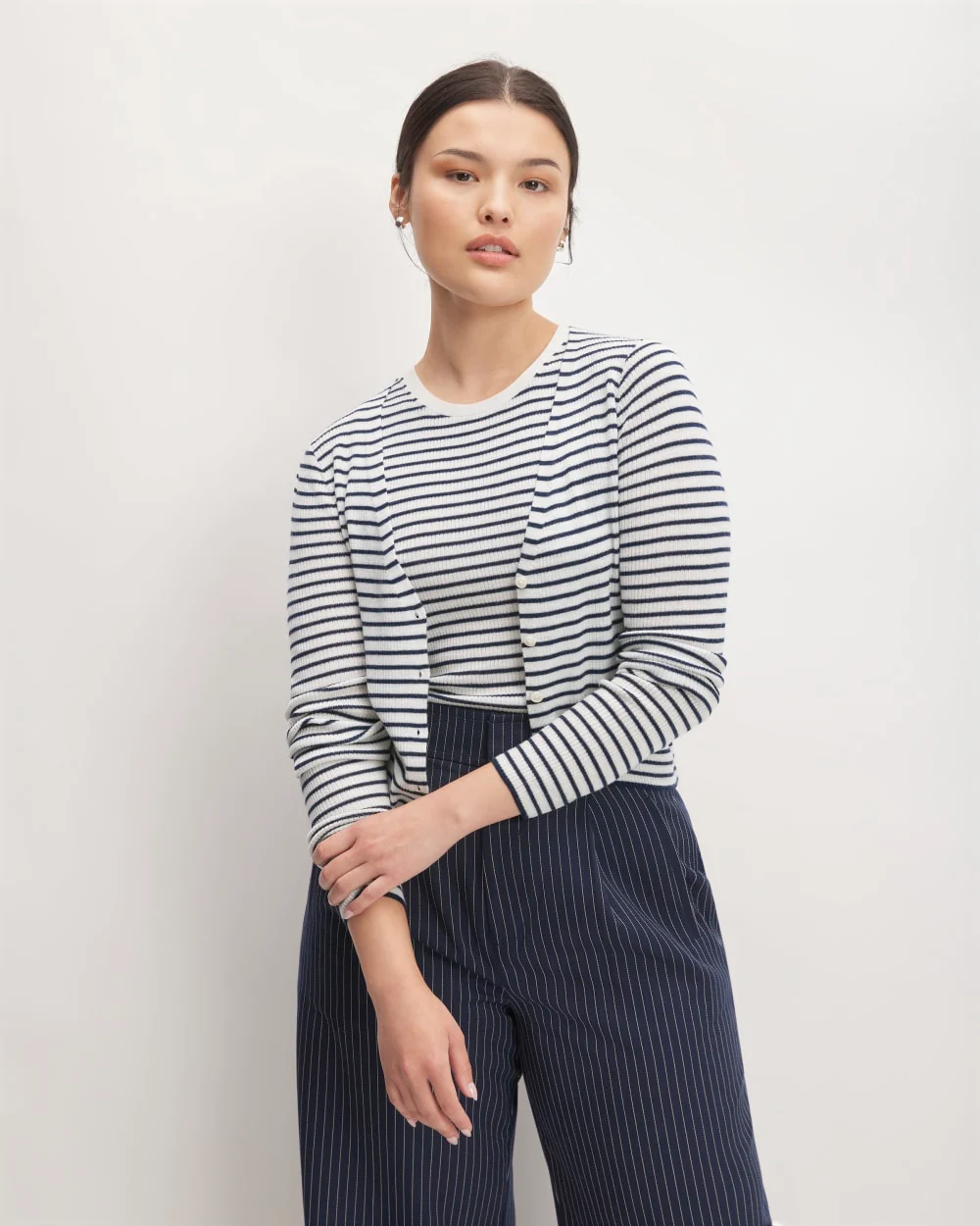 The Cardigan in Ultrasoft Merino | Bone/Navy