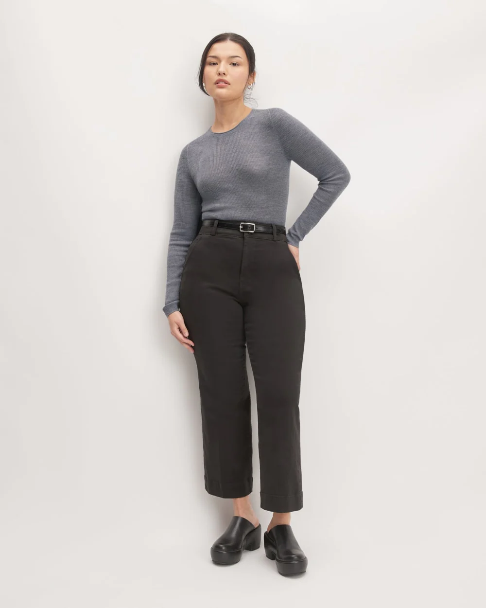 The Long-Sleeve Sweater Tee in Ultrasoft Merino | Heather Mid Grey - Image 3