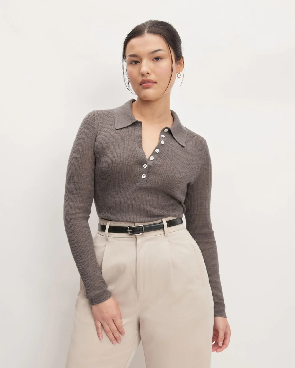 The Polo in Ultrasoft Merino | Heather Cocoa