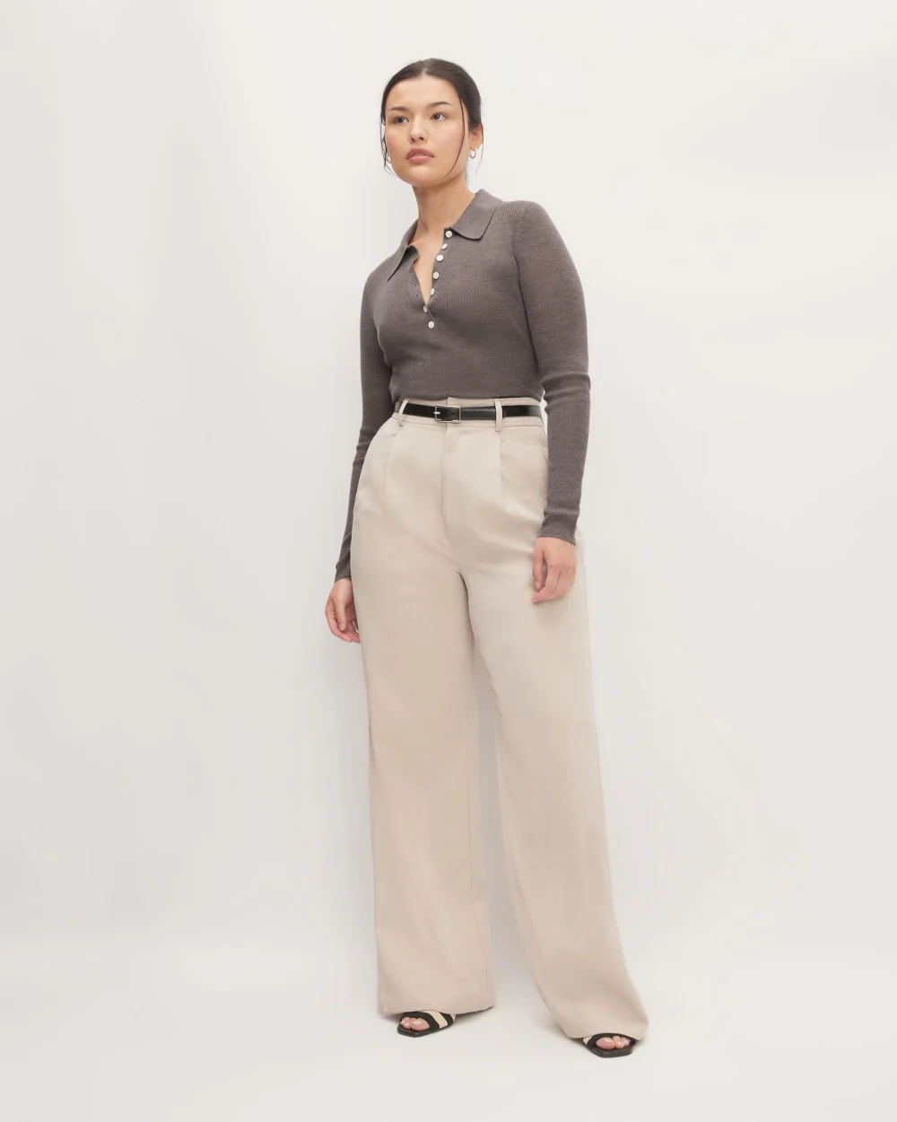 The Polo in Ultrasoft Merino | Heather Cocoa - Image 3