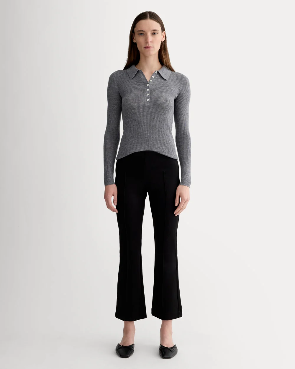 The Polo in Ultrasoft Merino | Heather Mid Grey - Image 3