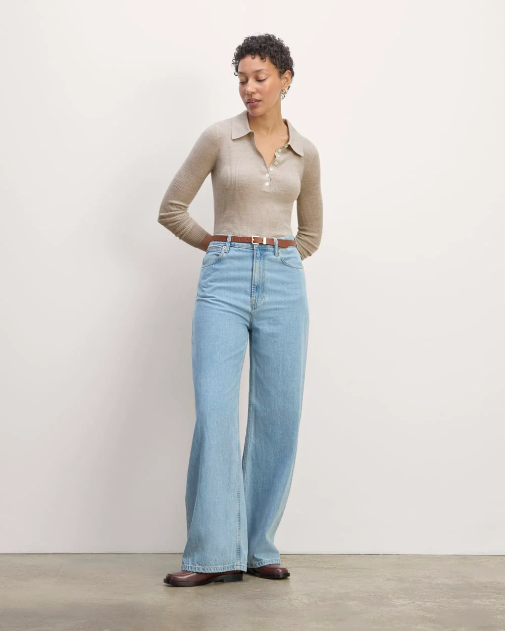 The Polo in Ultrasoft Merino | Heather Oatmeal - Image 3