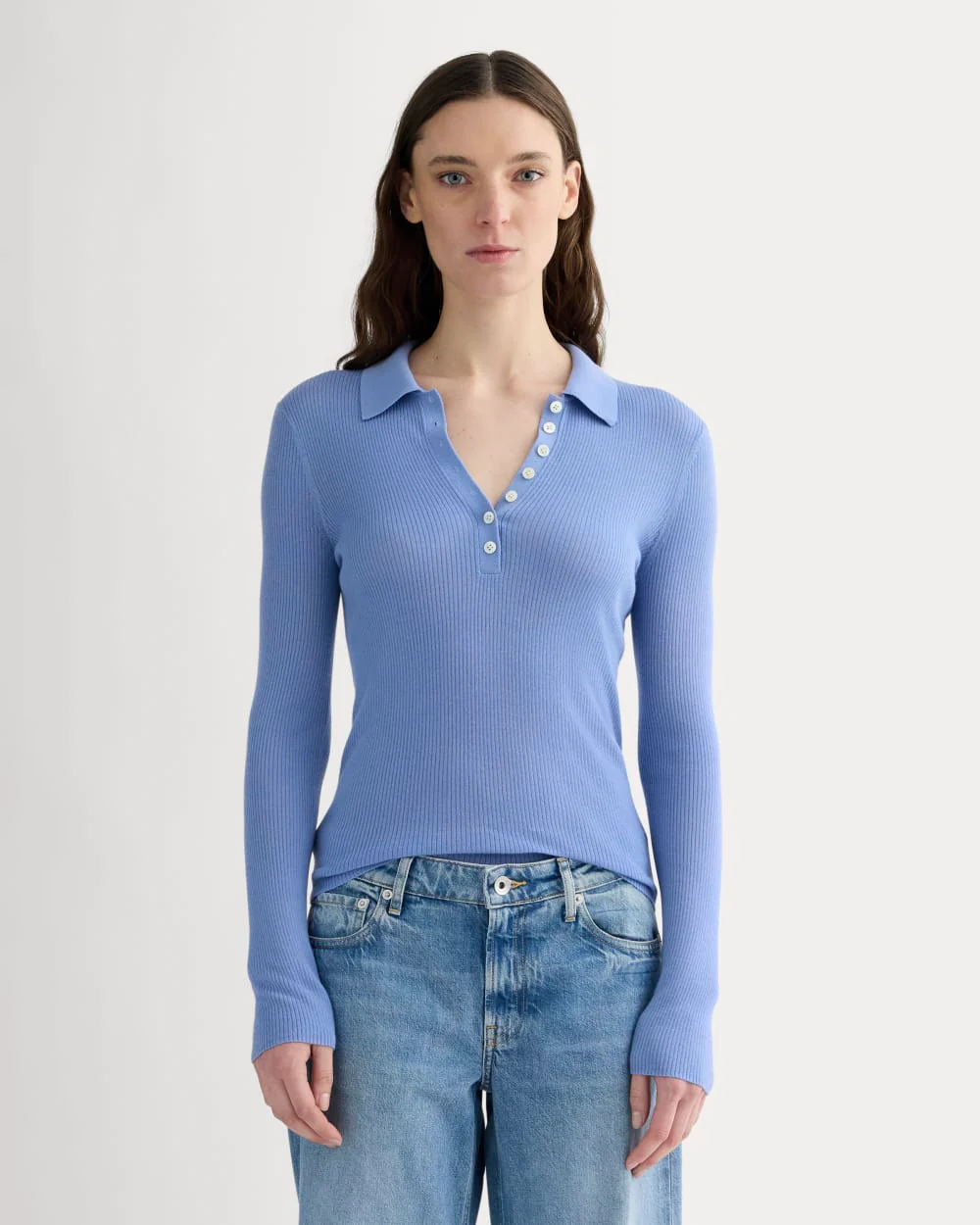 The Polo in Ultrasoft Merino | Bluebell