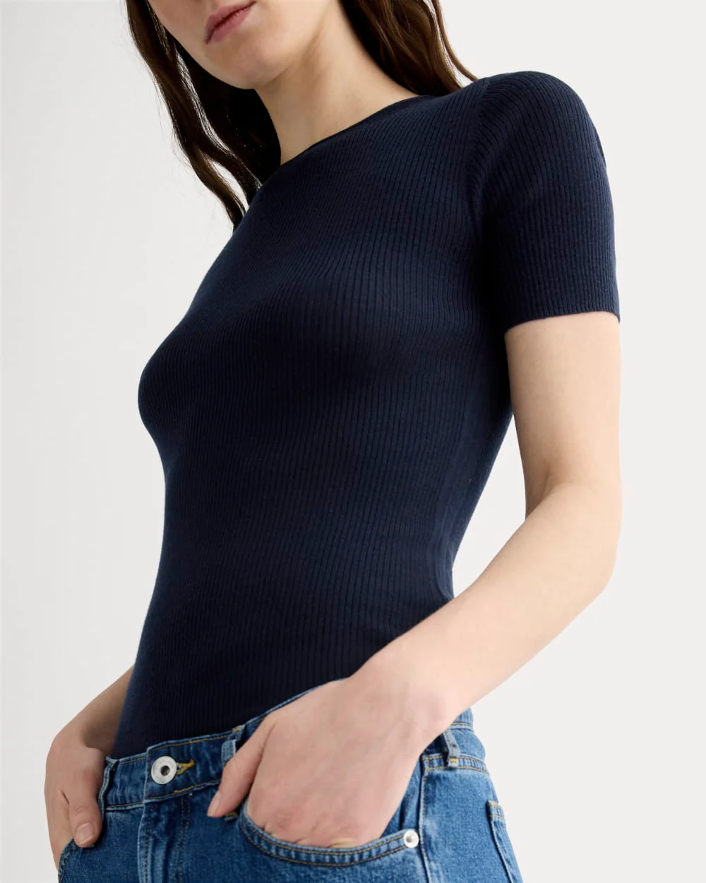 The Sweater Tee in Ultrasoft Merino | Navy - Image 4