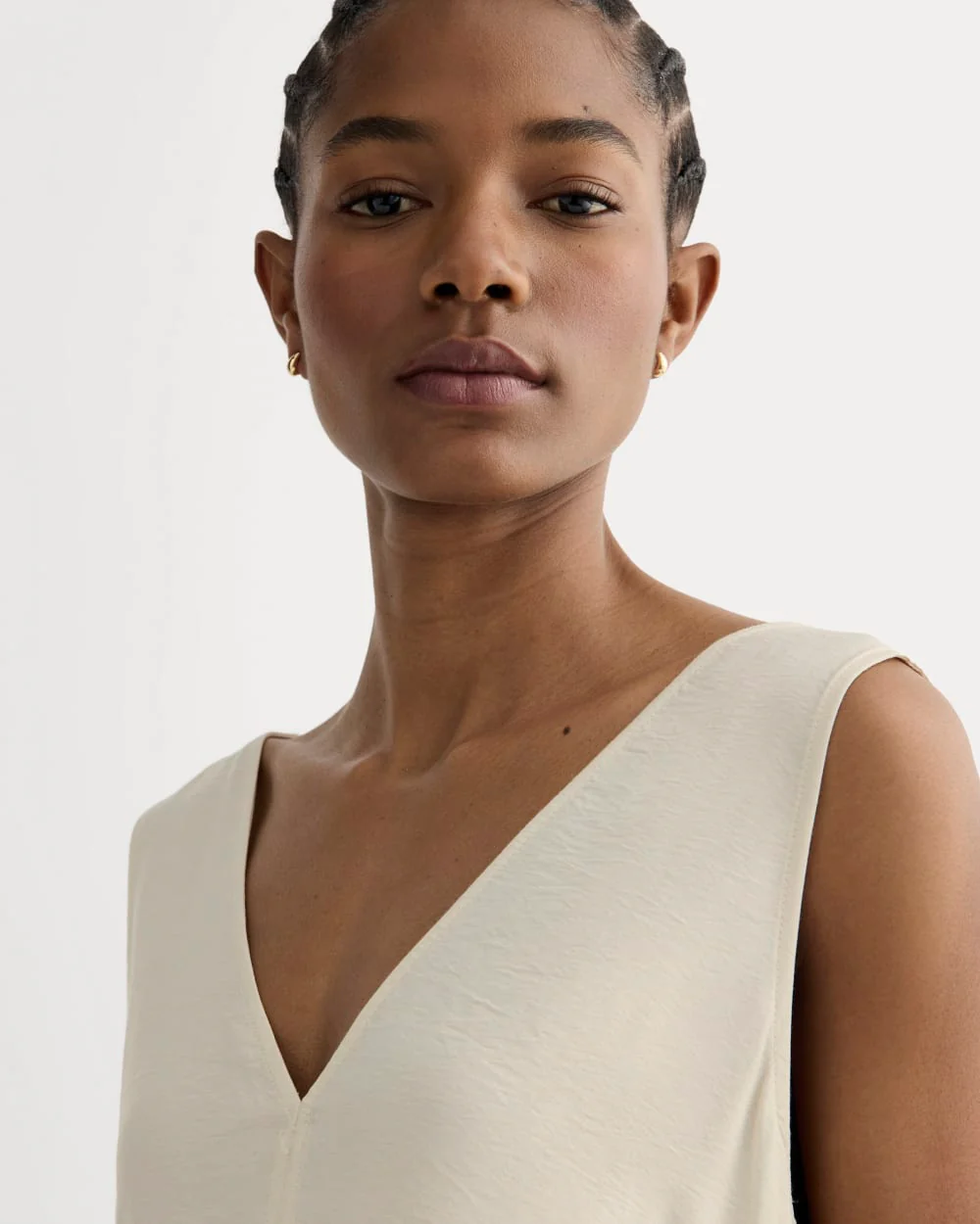 The V-Neck Dress in SoftLuxe | Sandshell - Image 4