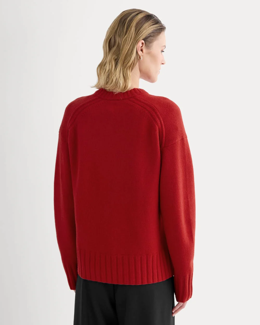 V-Neck Sweater in Extrafine Luxe Merino | Berry Red - Image 6