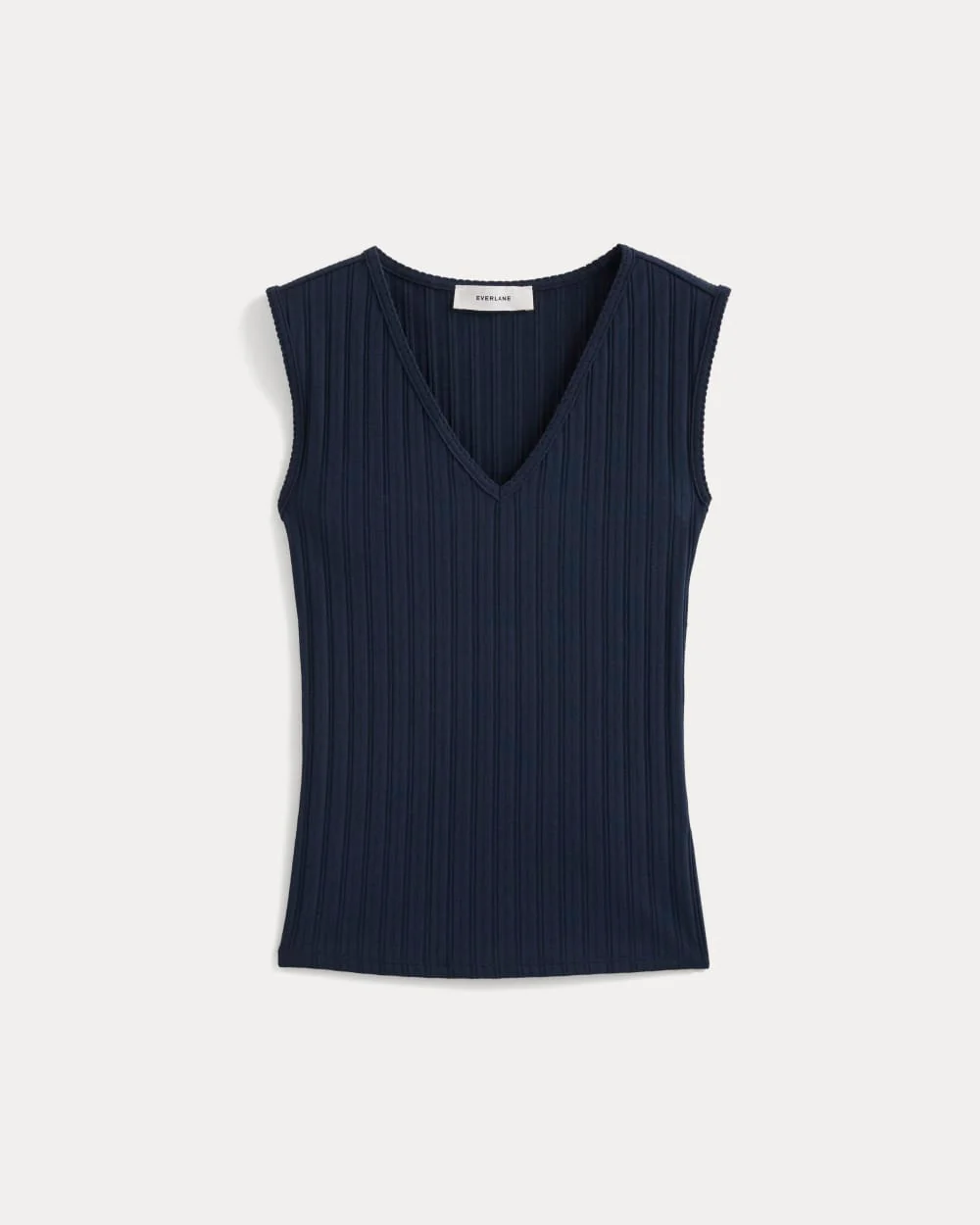 V-Neck Tank in Pointelle | Deep Navy - Image 2