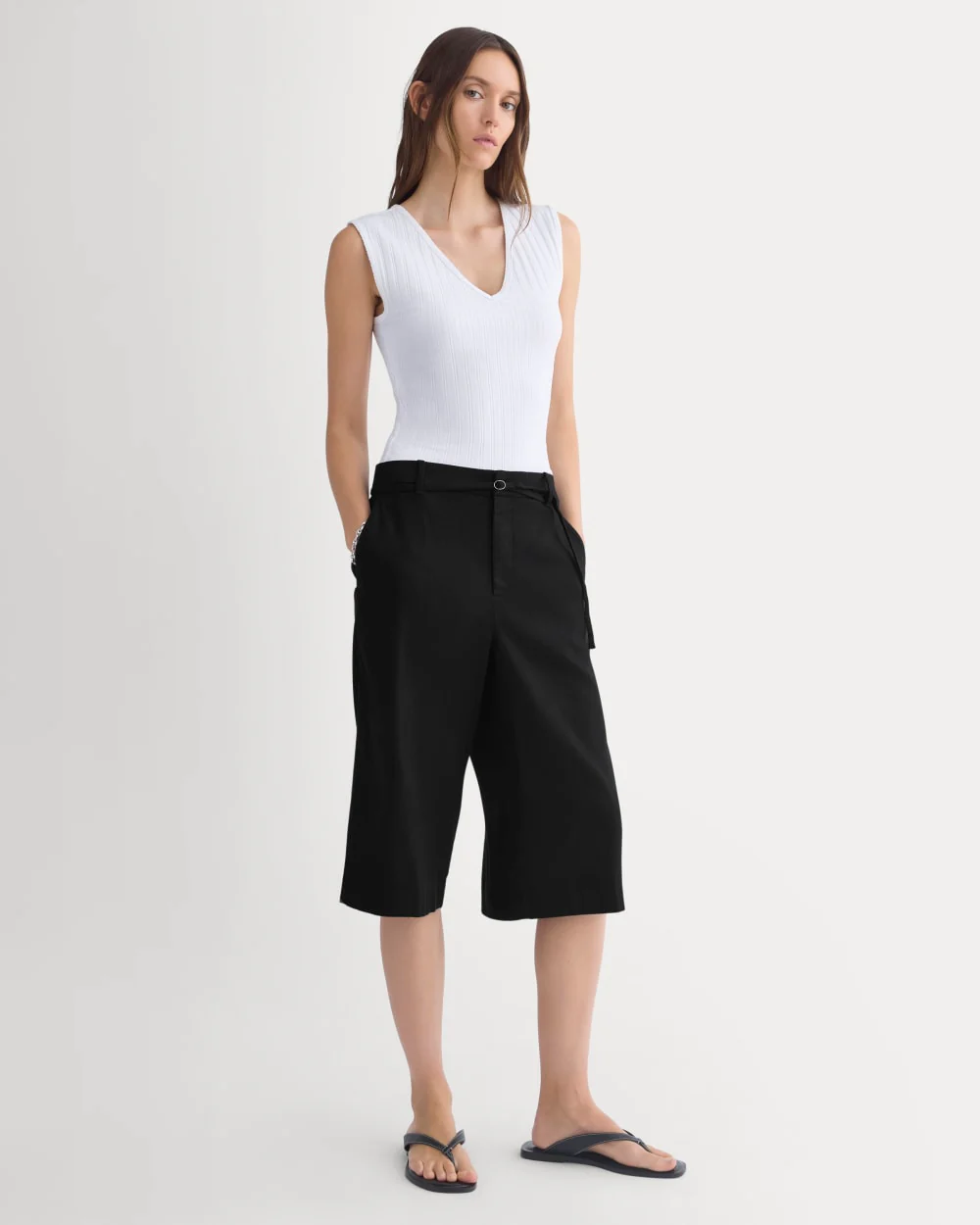 V-Neck Tank in Pointelle | White - Image 3