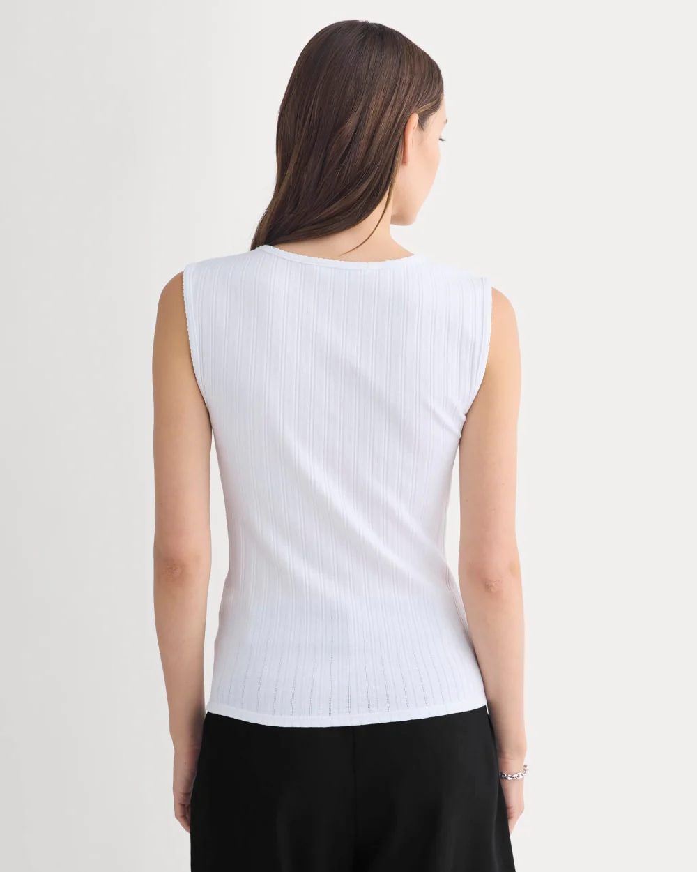 V-Neck Tank in Pointelle | White - Image 5