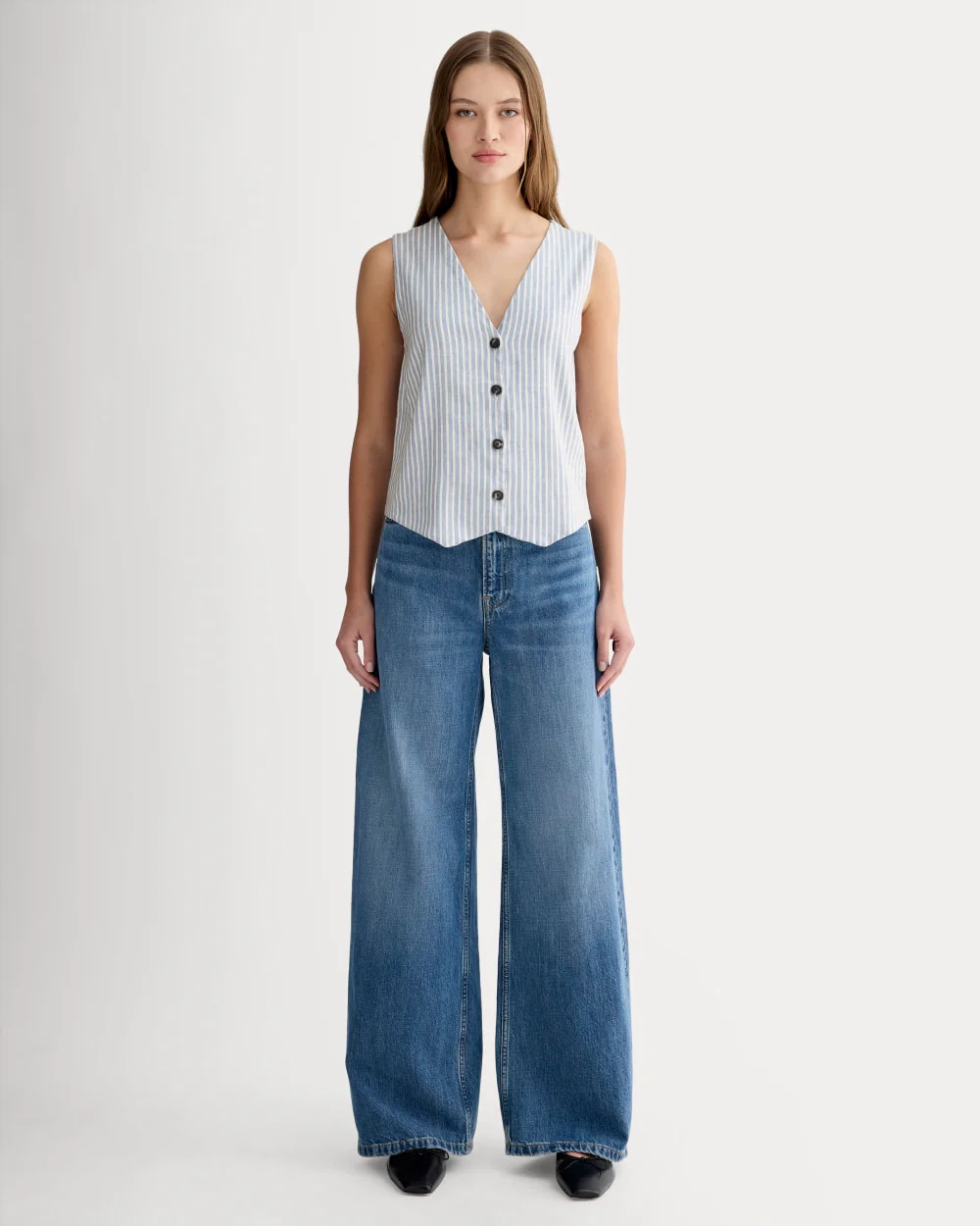 The Vest in Stretch Linen | Bluebell / Bone - Image 3