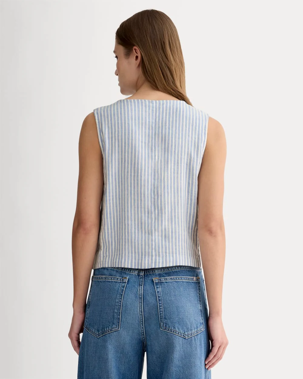 The Vest in Stretch Linen | Bluebell / Bone - Image 5