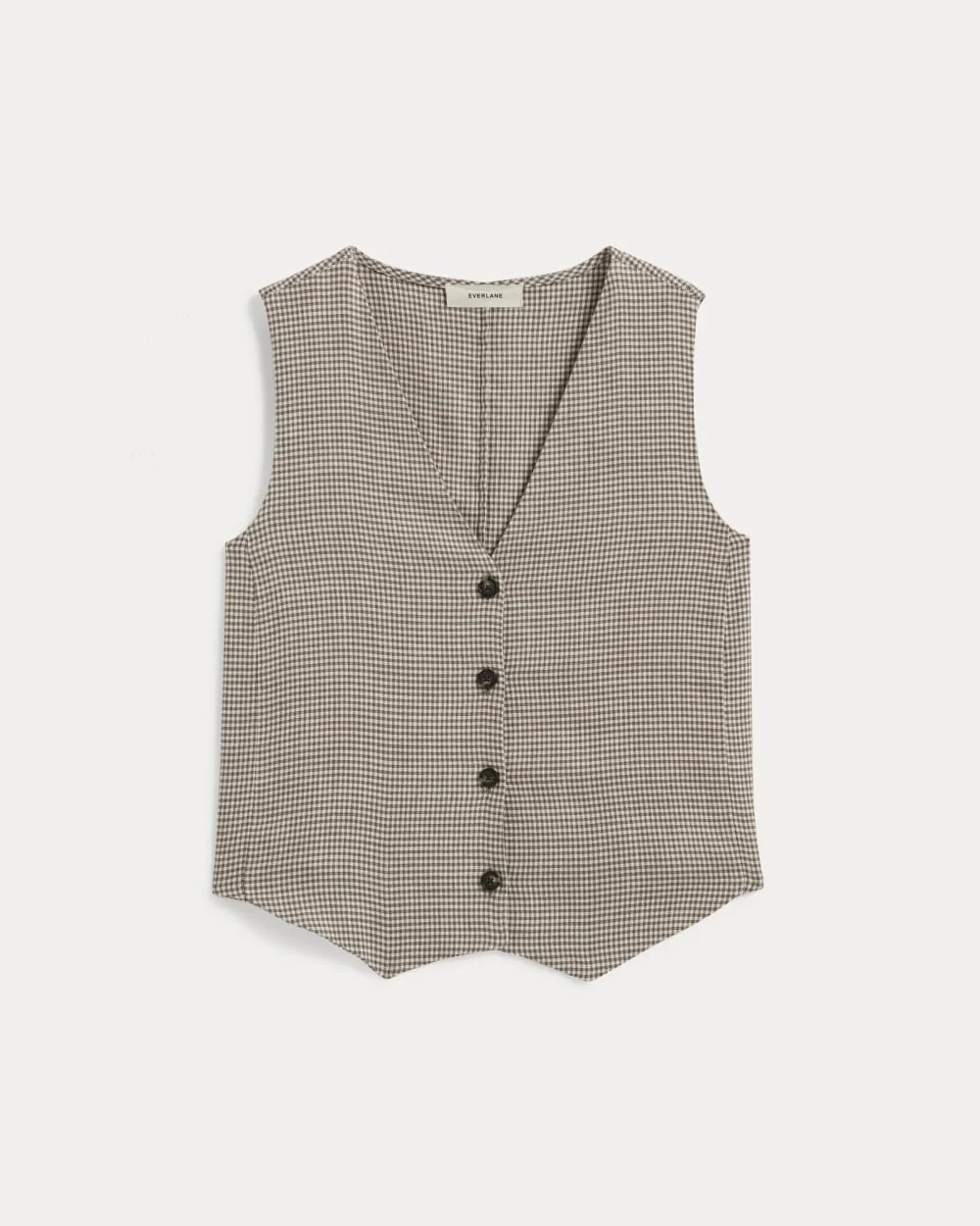 The Vest in Stretch Linen | Deep Taupe Mini Gingham - Image 2