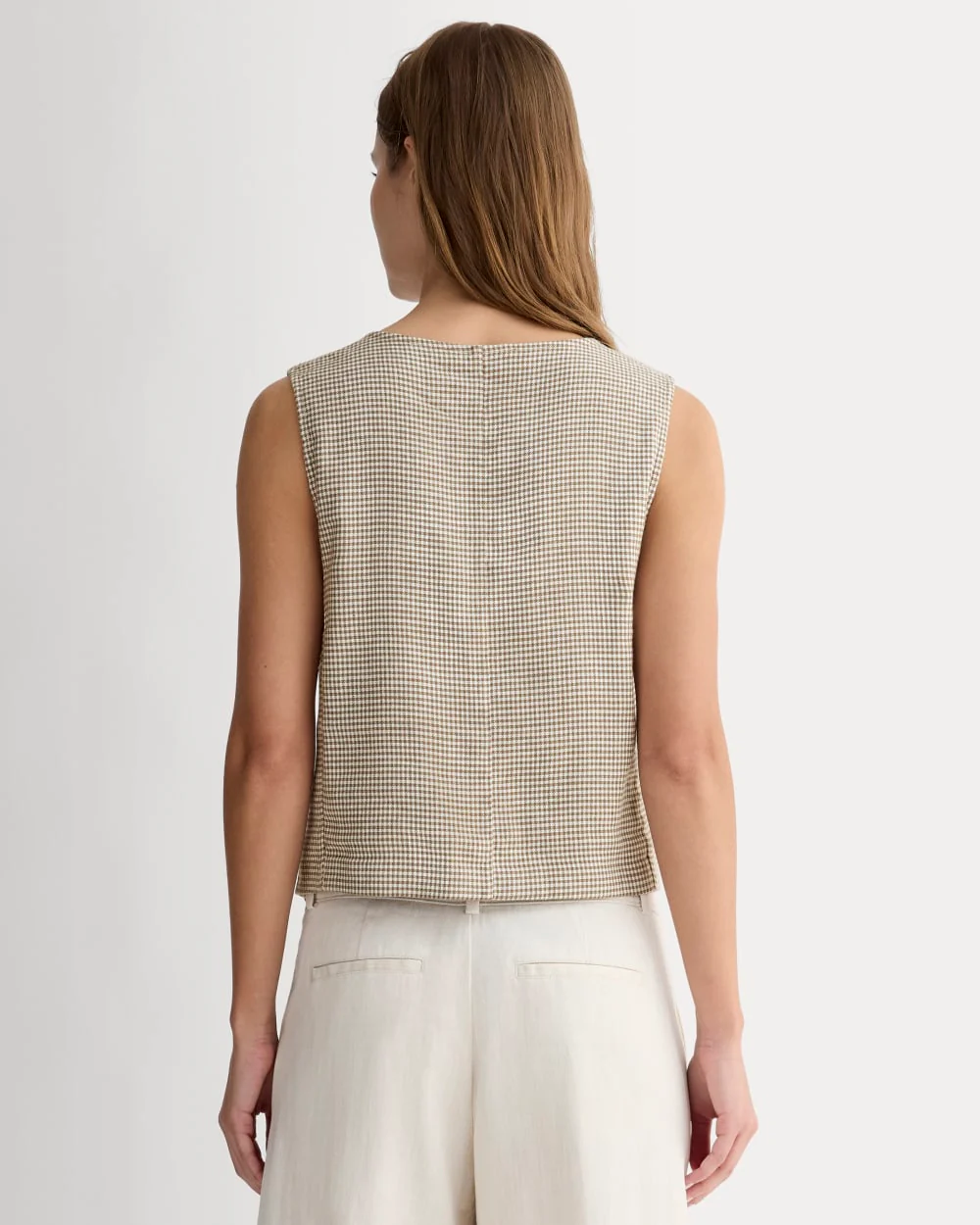 The Vest in Stretch Linen | Deep Taupe Mini Gingham - Image 5