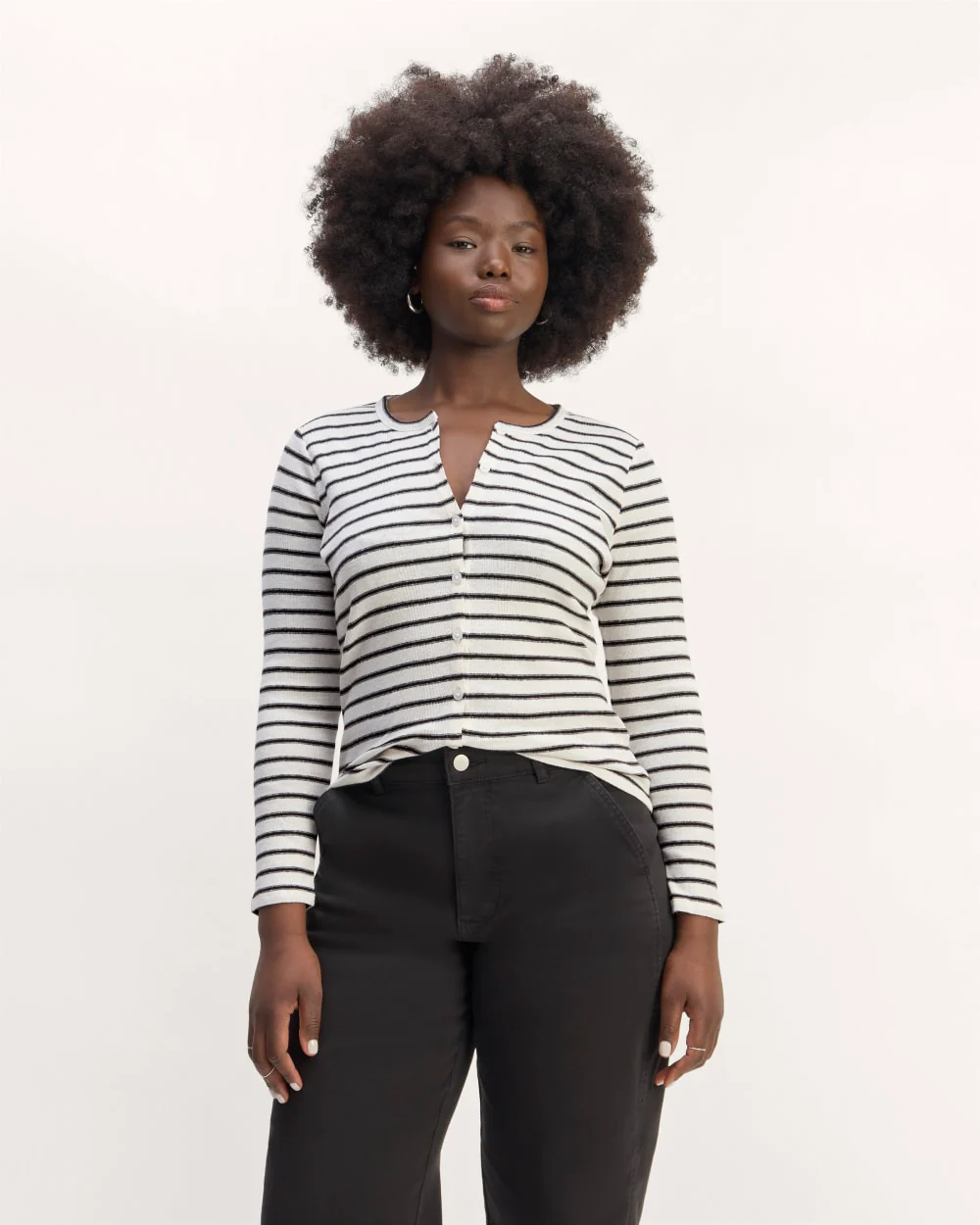 The Vintage Rib Cardigan | Bone / Black - Image 3
