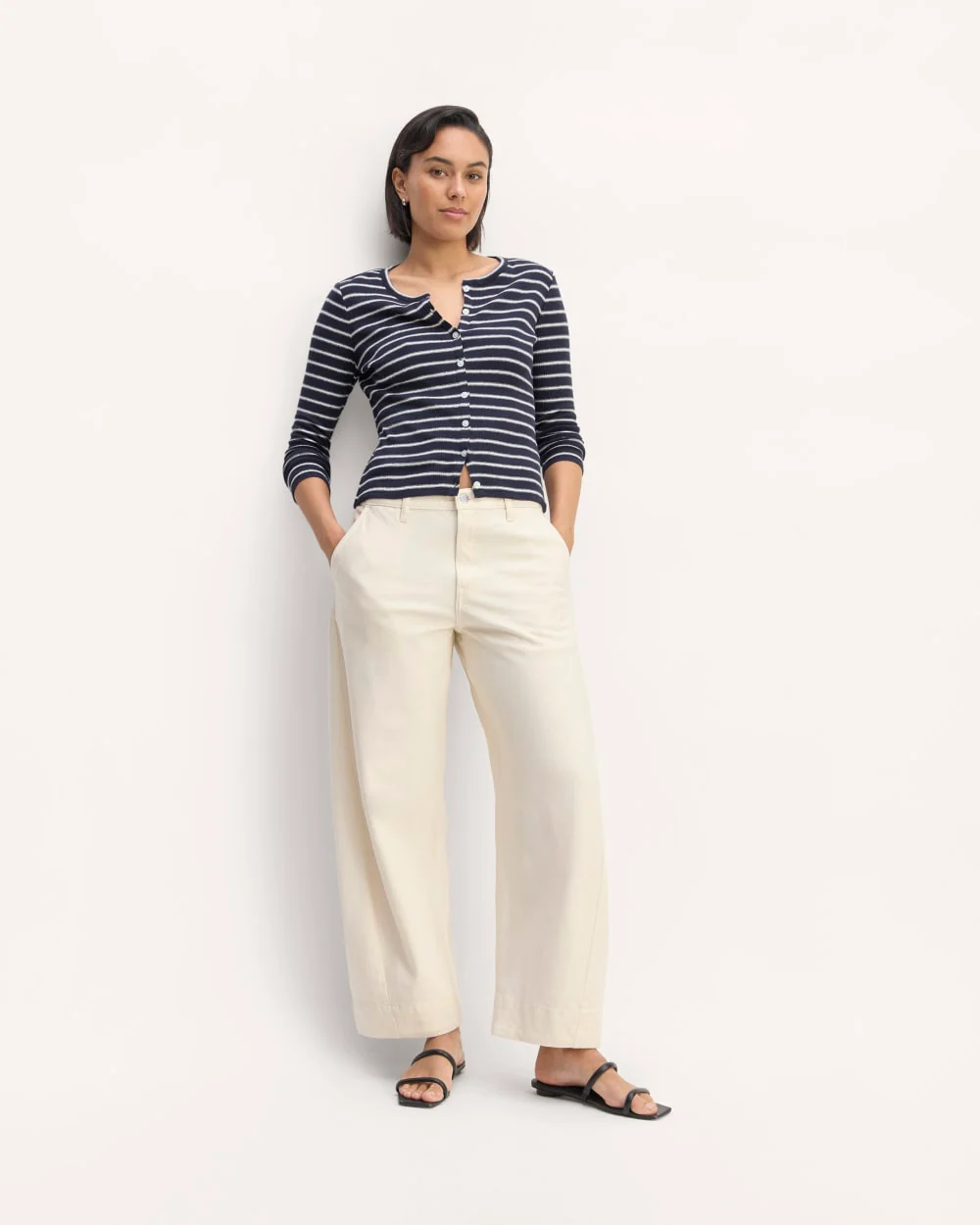 The Vintage Rib Cardigan | Navy / Bone - Image 3