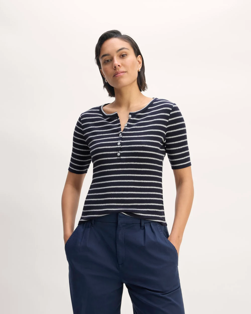 The Vintage Rib Henley | Navy / Bone