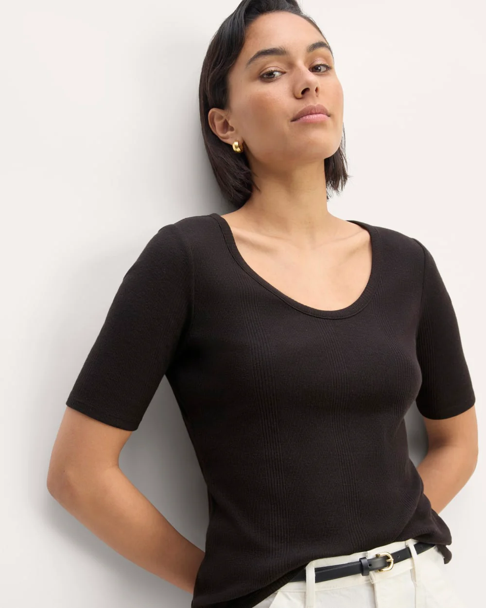 The Vintage Rib Scoop-Neck Top | Black - Image 4