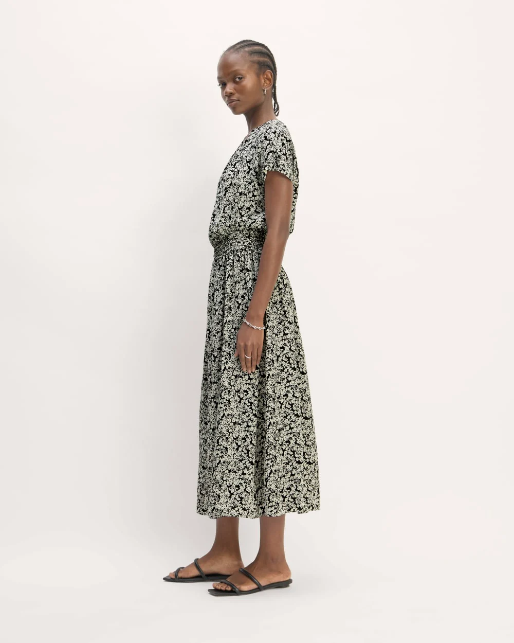 The Gathered Midi Dress | Black / Bone Mini Floral - Image 4