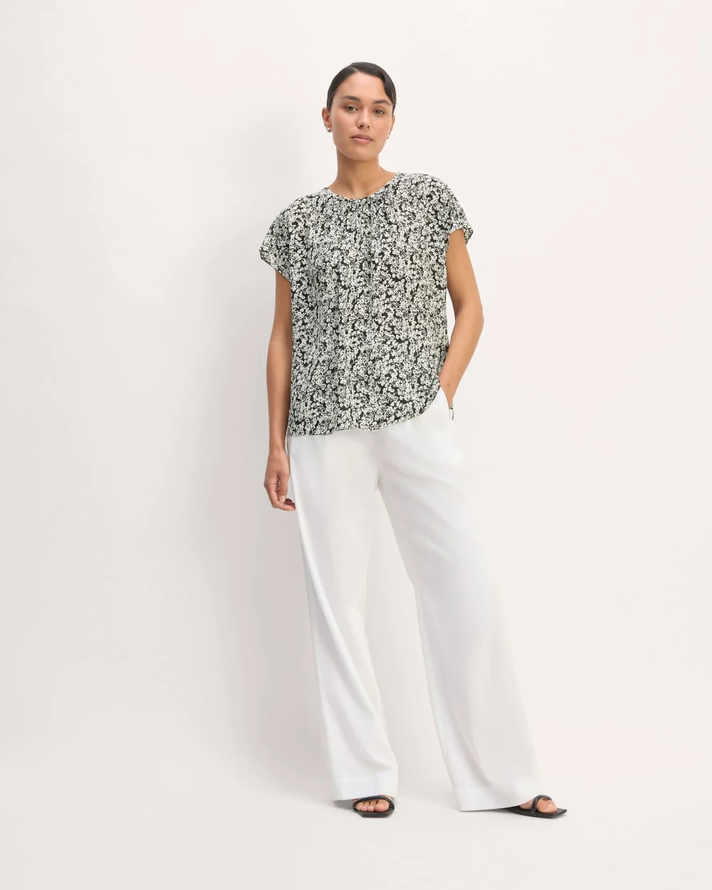 The Gathered Neck Top | Black / Bone Mini Floral - Image 3
