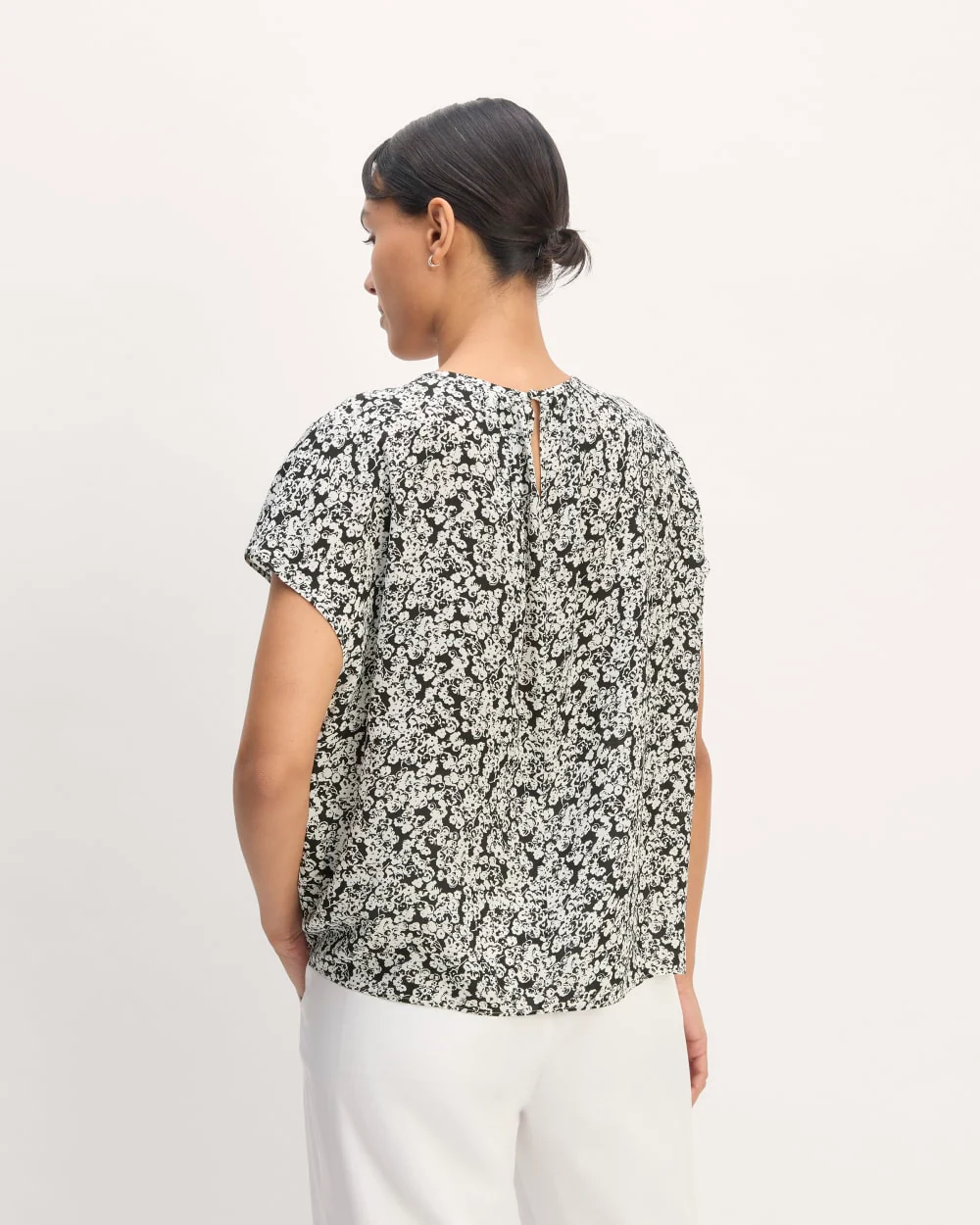 The Gathered Neck Top | Black / Bone Mini Floral - Image 6