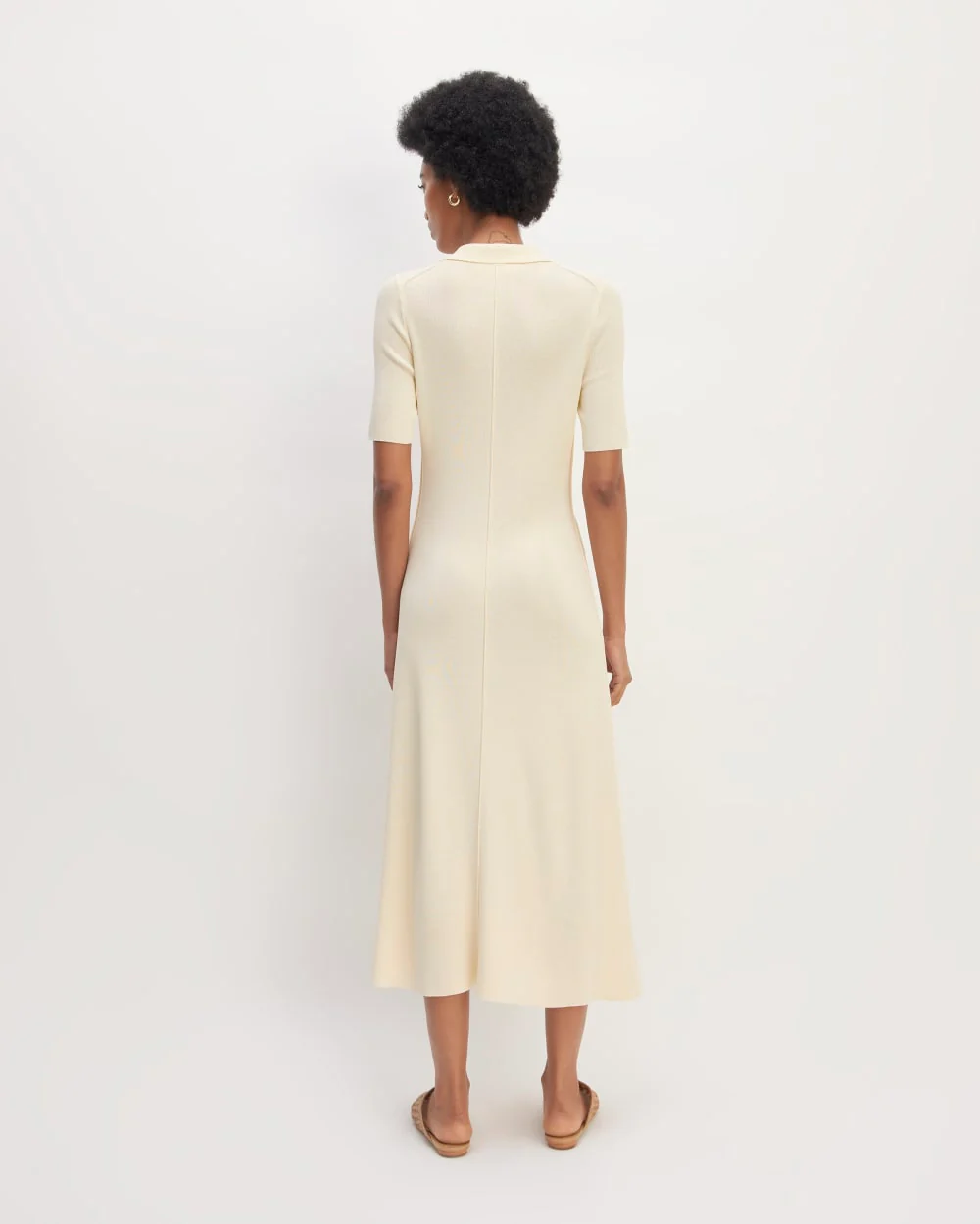 The Viscose Knit Polo Midi Dress | Beige - Image 6