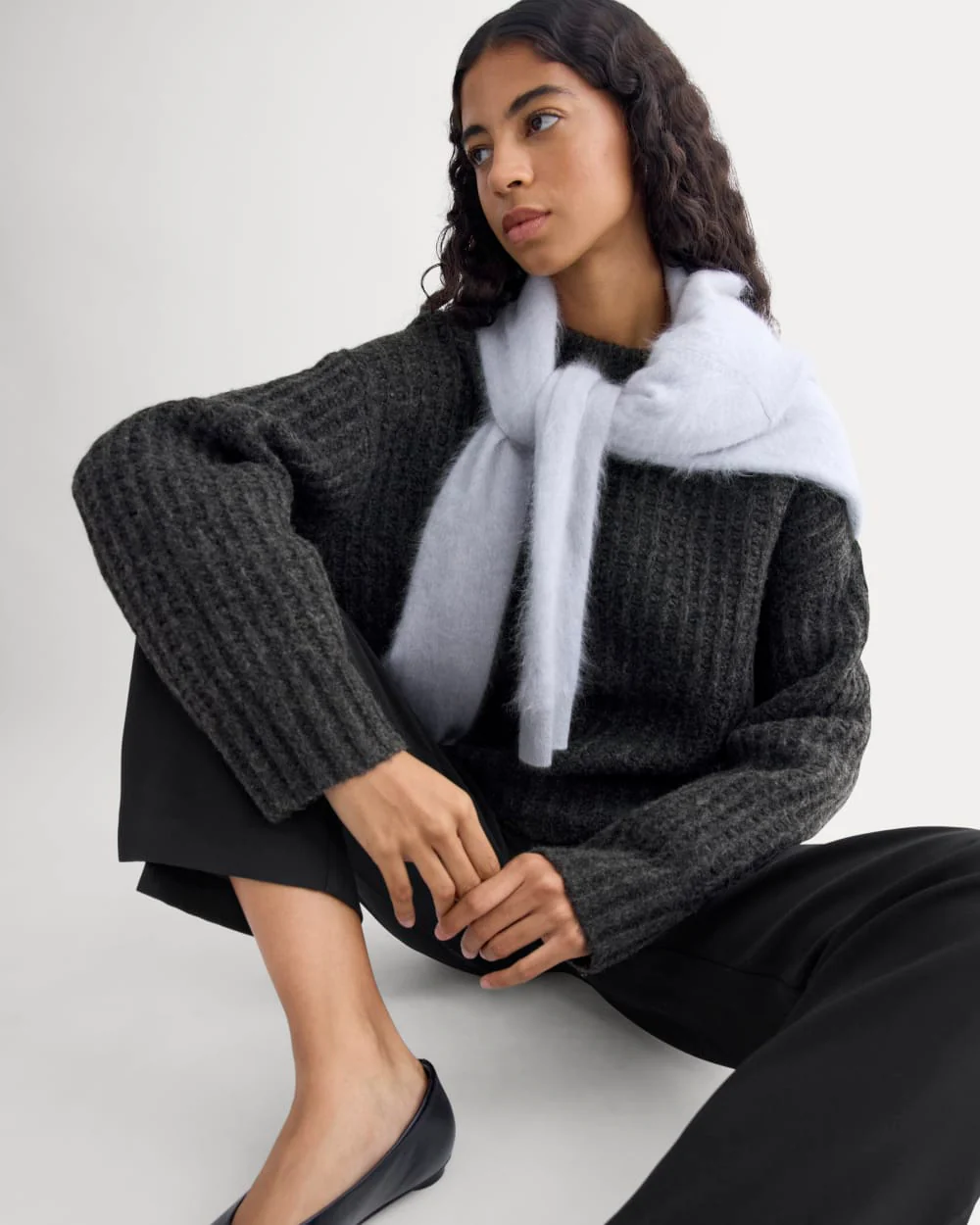 Waffle Sweater in Cloud | Heathered Soot - Image 3