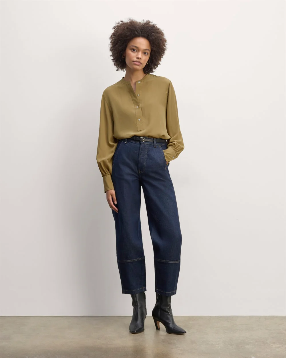 The Henley Shirt in Washable Silk | Fennel Seed - Image 3