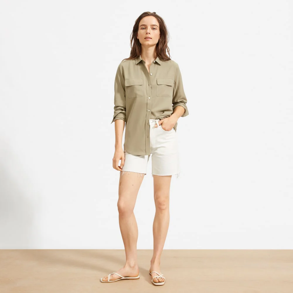 The Washable Silk Relaxed Shirt | Covert Green - Image 8