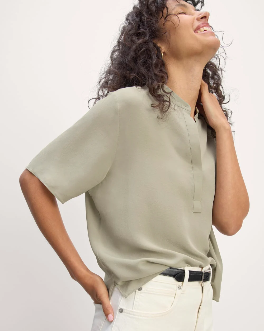 The Popover Top in Washable Silk | Seagrass - Image 5