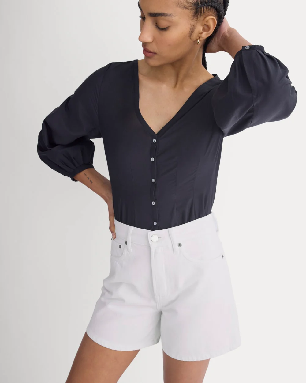 Way-High® A-Line Denim Short | Bright White - Image 5