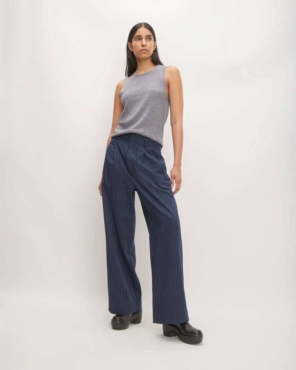 The Draper Pleated Pant in Buttersmooth | Navy / Bone | 32" Inseam