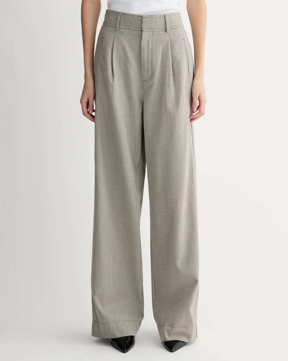 The Draper Pleated Pant in Buttersmooth | Deep Taupe Mini Gingham | 32" Inseam - Image 3