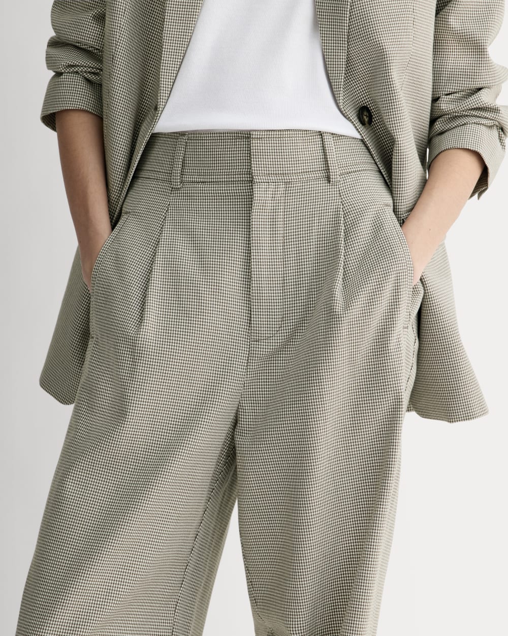 The Draper Pleated Pant in Buttersmooth | Deep Taupe Mini Gingham | 32" Inseam - Image 4
