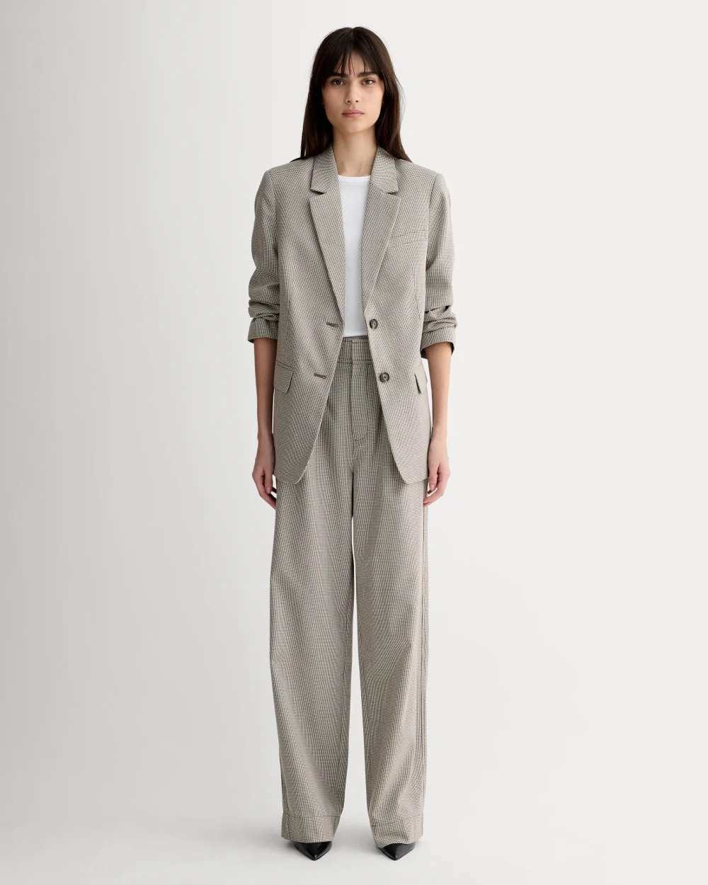 The Draper Pleated Pant in Buttersmooth | Deep Taupe Mini Gingham | 30" Inseam