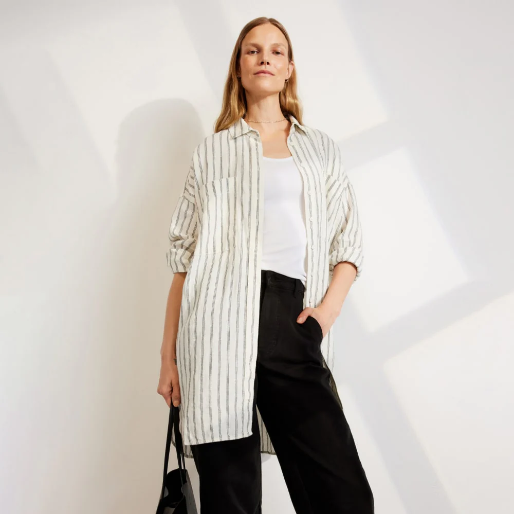The Way-Long Linen Shirt | Black / Canvas Tan