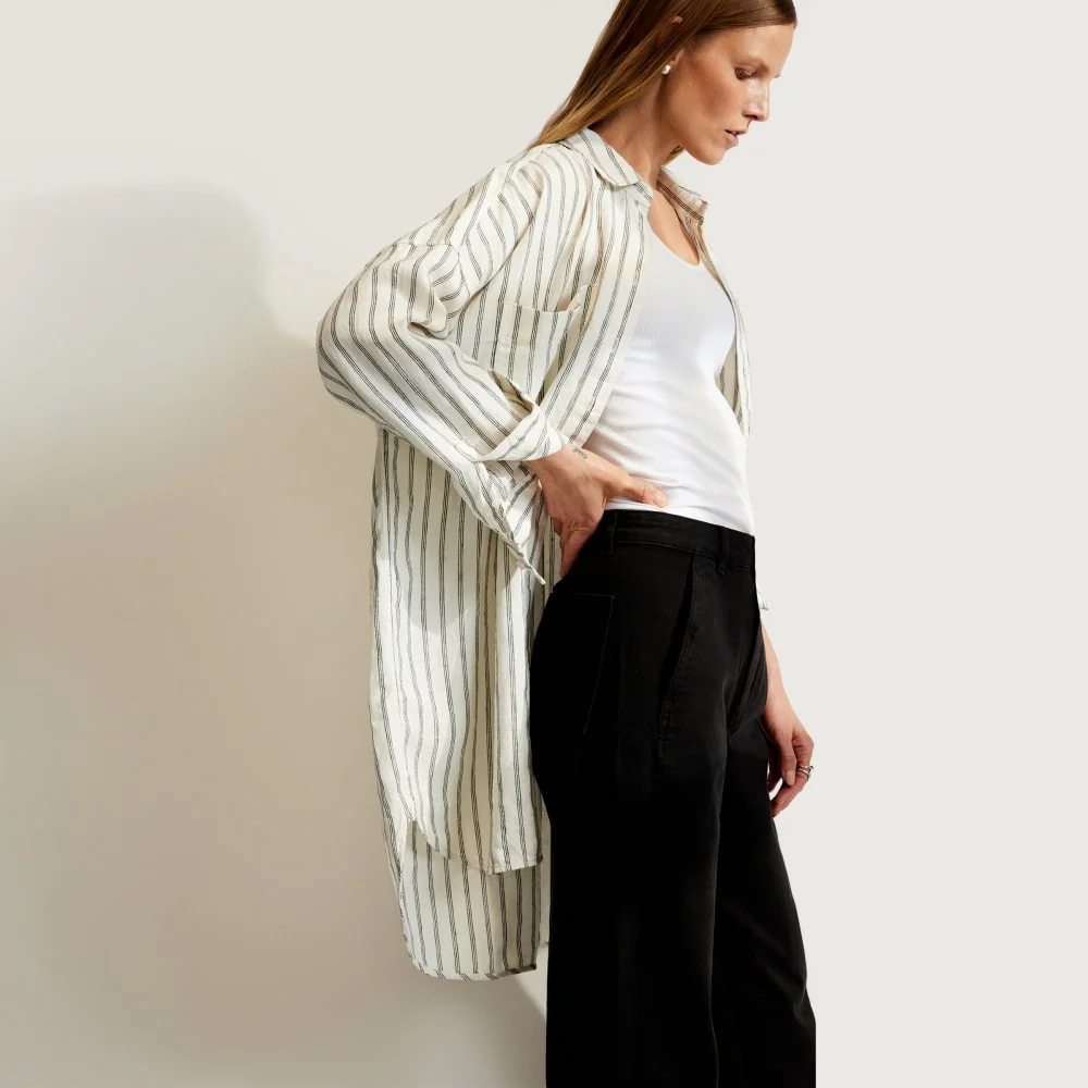 The Way-Long Linen Shirt | Black / Canvas Tan - Image 5