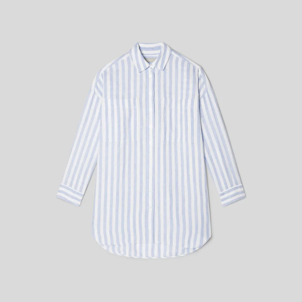 The Way-Long Linen Shirt | Blue / White - Image 2