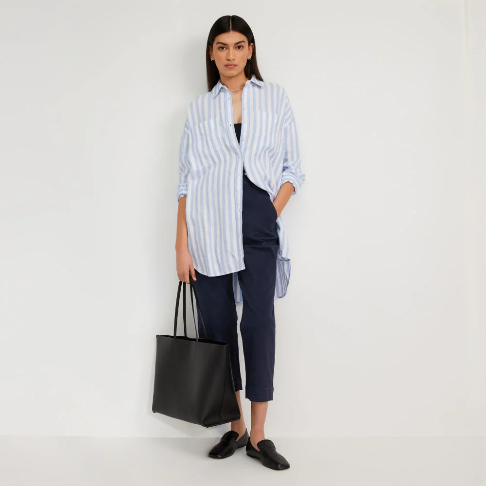 The Way-Long Linen Shirt | Blue / White - Image 6