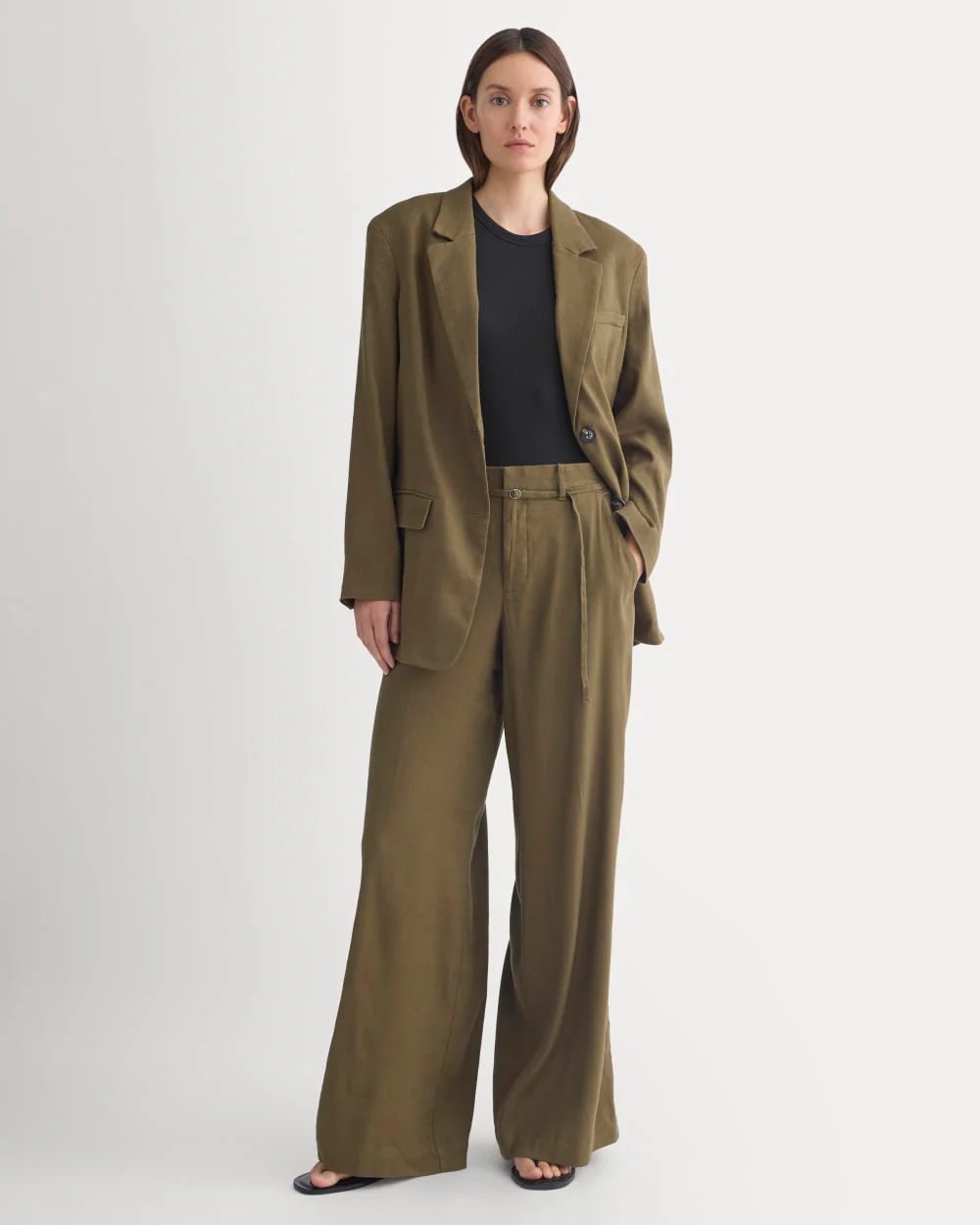 Wide-Leg Belted Pant in Stretch Linen | Beech | Regular