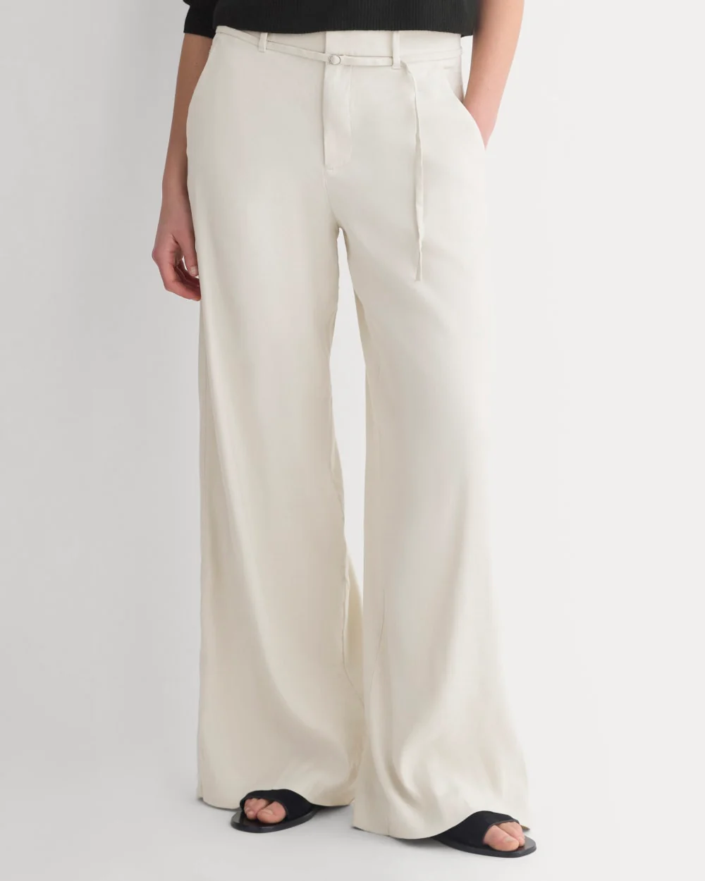 Wide-Leg Belted Pant in Stretch Linen | Birch | Long - Image 3